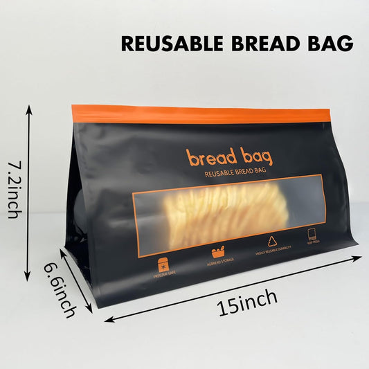 S3 Bread Bags for Homemade Bread Reusable Bread Bags for Sourdough Bread with Sealed Zipper Keep Fresh Large Bread Bag with Window Freezer Safe Bakery Storage Bags (6p)