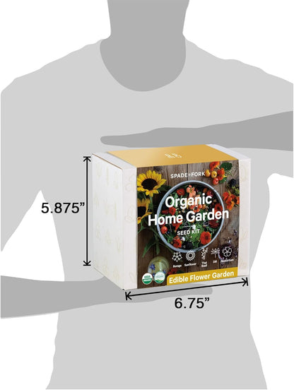 S1 Organic Edible Flower Garden Seed Kit - 23pc Indoor Garden with Soil, Pots, Plant Markers, USDA Organic Non-GMO Seeds & Illustrated Instructions - Sunflower, Borage, Thai Basil, Dill, Nasturtium