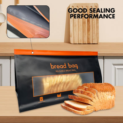 S3 Bread Bags for Homemade Bread Reusable Bread Bags for Sourdough Bread with Sealed Zipper Keep Fresh Large Bread Bag with Window Freezer Safe Bakery Storage Bags (6p)