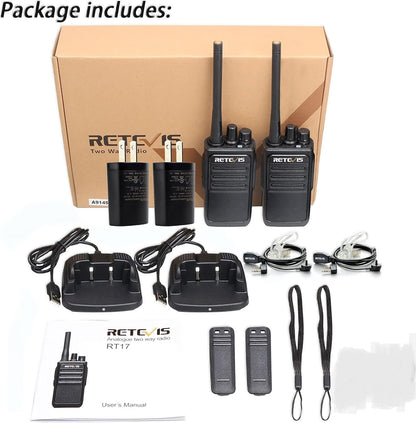 2 Pack Retevis RT17 2 Way Radio,Radios Walkie Talkies for Adults,VOX Handsfree Walkie Talkies with Earpiece,Rechargeable Two Way Radio Long Range