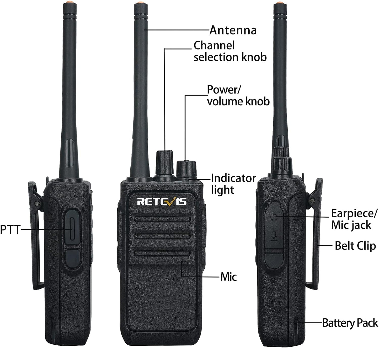 2 Pack Retevis RT17 2 Way Radio,Radios Walkie Talkies for Adults,VOX Handsfree Walkie Talkies with Earpiece,Rechargeable Two Way Radio Long Range