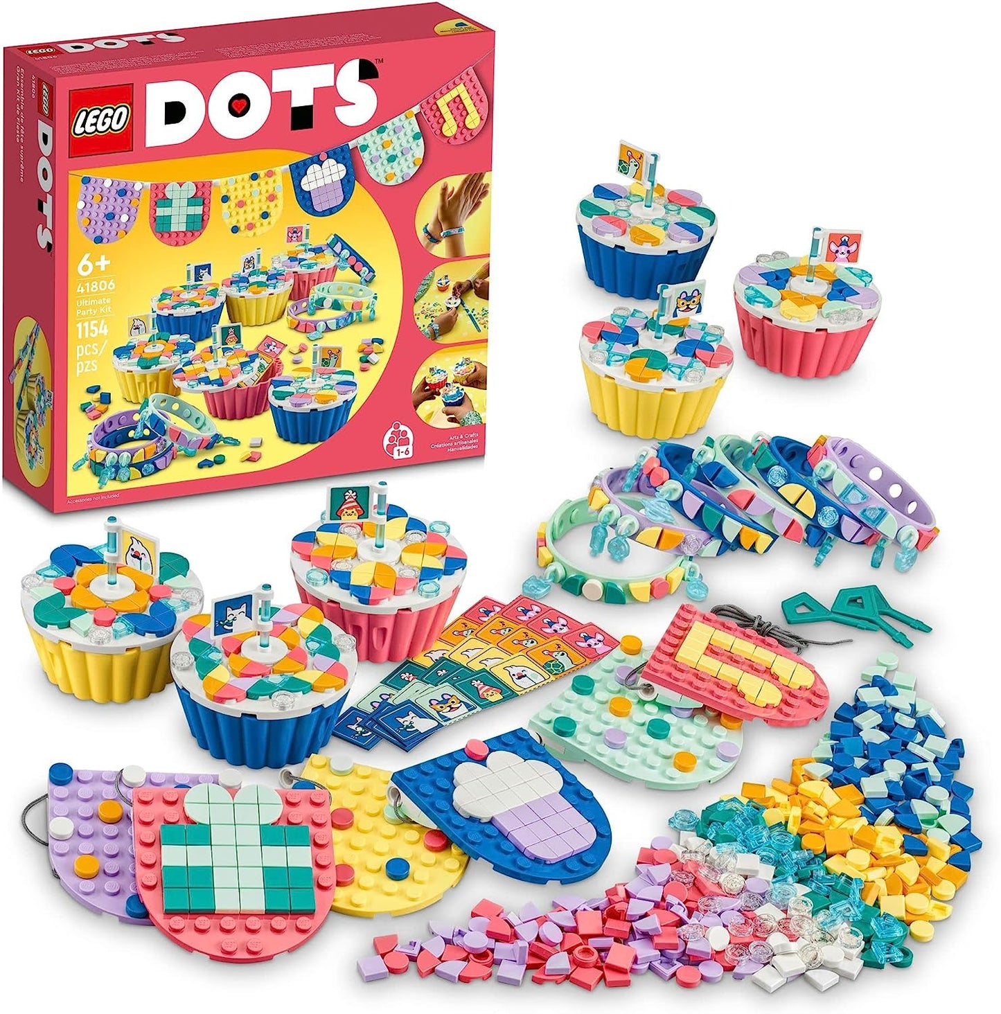 LEGO DOTS Ultimate Party Kit 41806 Arts & Crafts Kit Perfect for Kids Birthday Party Age 6-10, Party Bag Fillers, Birthday Party Games and Crafts with Toy Cupcakes, Friendship Bracelets, Bunting